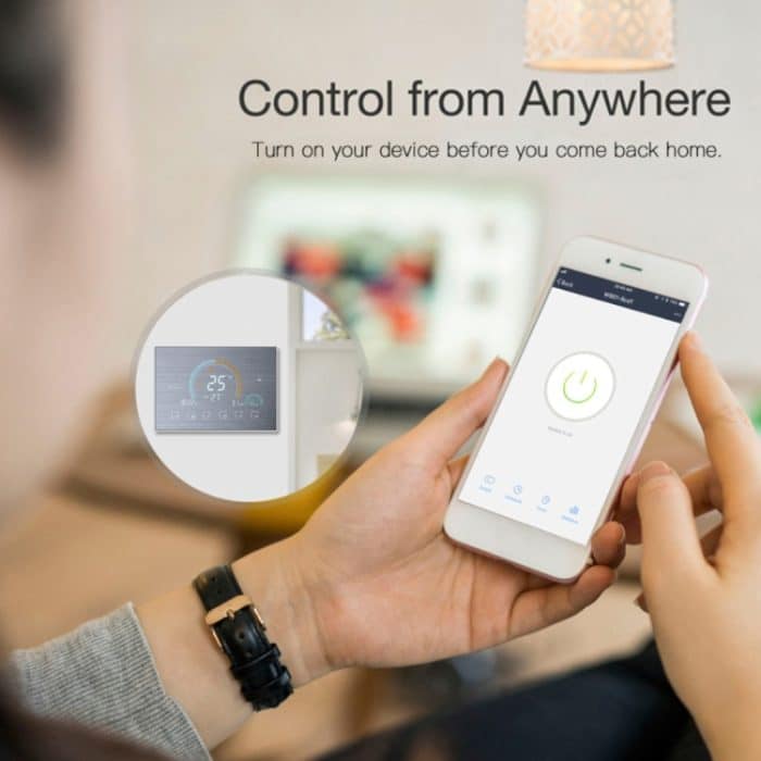 BHT-8000-GALW-SS Spiegelsteuerung aus gebürstetem Edelstahl Wasserheizung Energiesparende und umweltfreundliche Smart Home-Negativanzeige LCD-Bildschirm Runder Raumthermostat mit WLAN – Bild 5