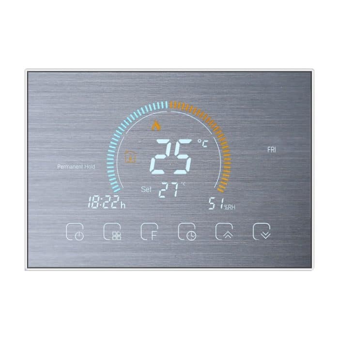 BHT-8000-GA-SS Spiegelsteuerung aus gebürstetem Edelstahl Wasserheizung Energiesparender und umweltfreundlicher Smart Home-Negativ-LCD-Bildschirm mit rundem Raum Thermostat ohne WLAN – Bild 1