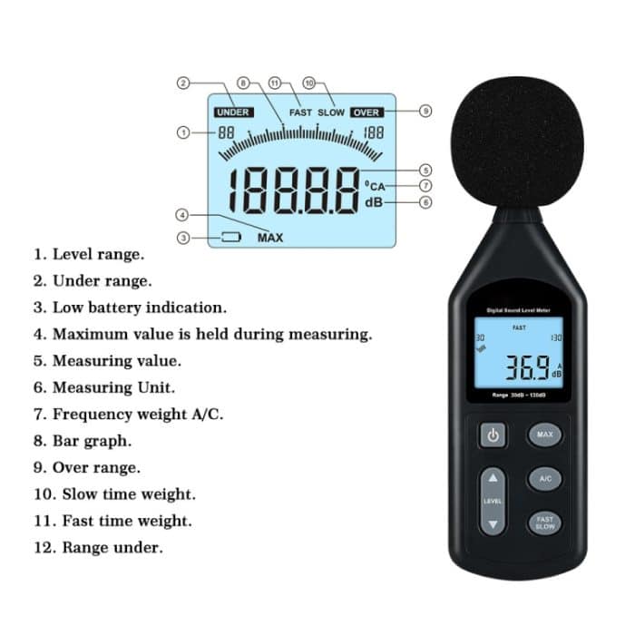 WintAct WT1357 Digital Sound Level Meter, Reichweite: 30 dB ~ 130db – Bild 6