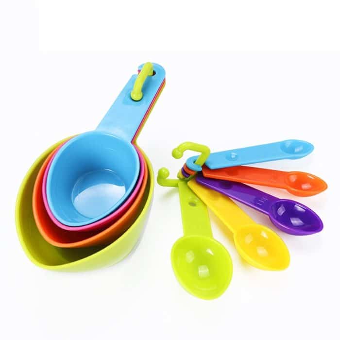 kn7600 9 in 1 Bunter spitzer Kunststoff-Messlöffel Messbecher Backwerkzeug-Set – Bild 2