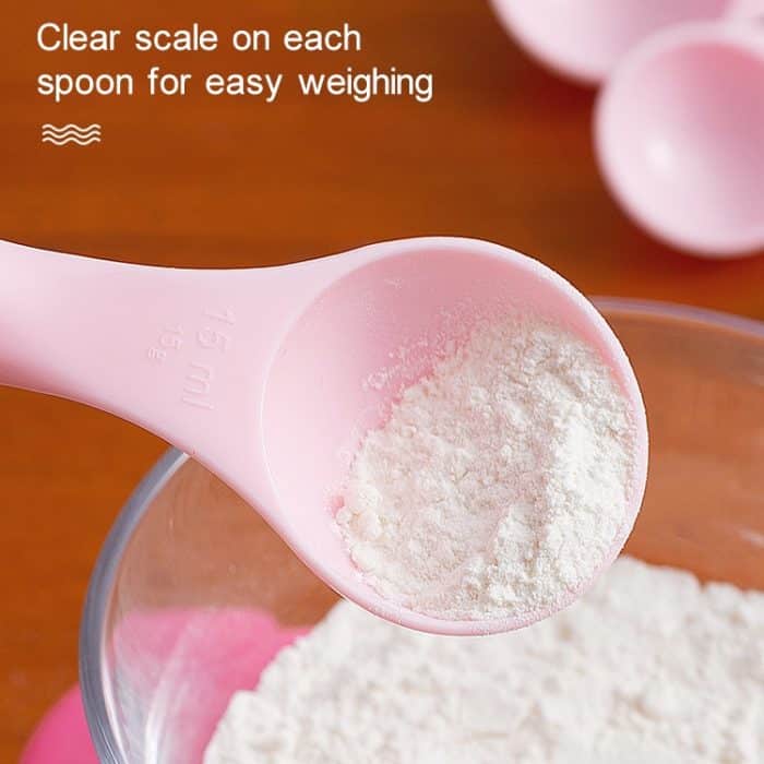 kn082 5-in-1-Kunststoff-Messlöffel-Küchenwerkzeug-Set (zufällige Farblieferung), Black, Pink, Green – Bild 3