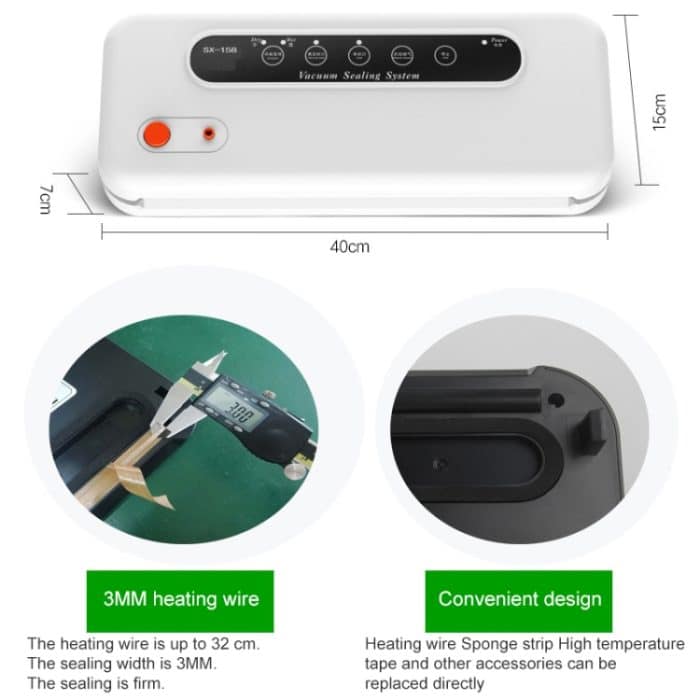 Haushaltsgewerbliche Lebensmittel-Vakuum-Kunststoffverpackungsmaschine, Versiegelungsmaschine, EU-Stecker, Food EU Plug (Black), Food EU Plug (White) – Bild 4