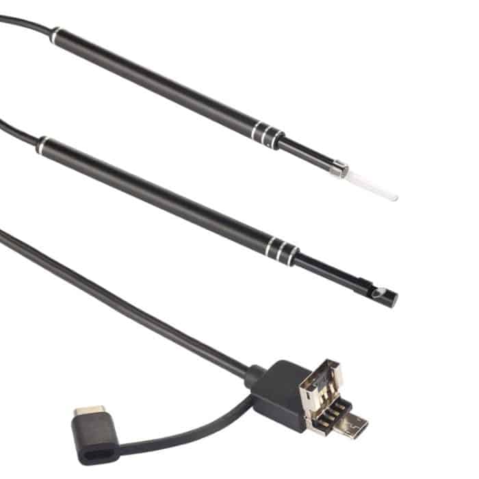 i96 3-in-1-USB-Ohrfernrohr-Inspektion, HD-0,3-MP-Kamera, visueller Ohrlöffel für OTG-Android-Telefone, PC und MacBook, 1,85 m langes Kabel, 3 in 1 Black  0.3MP – Bild 3