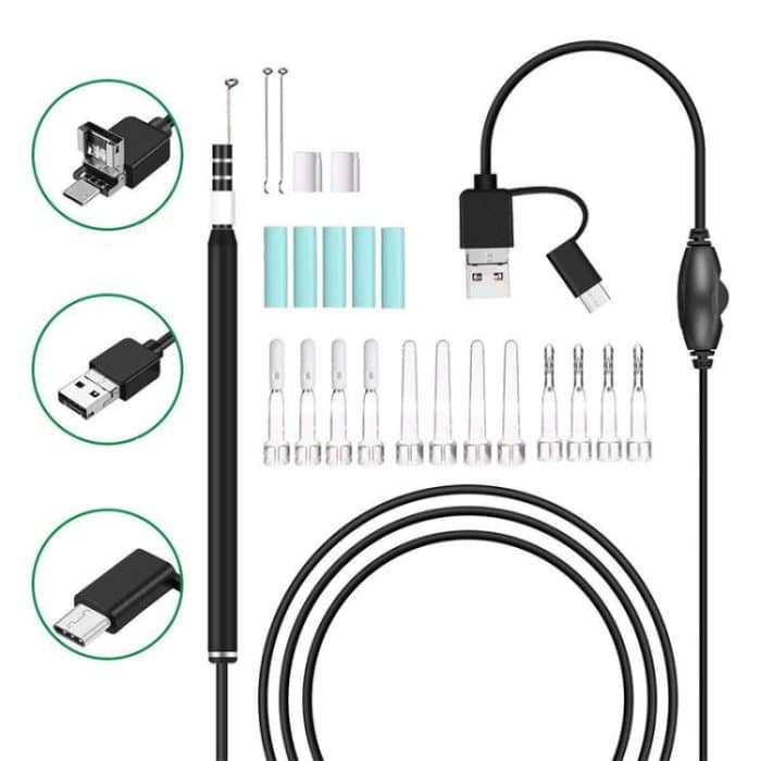 i95 3-in-1-USB-Ohrfernrohr-Inspektion, HD-0,3-MP-Kamera, visueller Ohrlöffel für OTG-Android-Telefone, PC und MacBook, 1,75 m langes Kabel, 3 in 1 White  0.3MP – Bild 2
