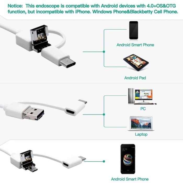 i95 3-in-1-USB-Ohrfernrohr-Inspektion, HD-0,3-MP-Kamera, visueller Ohrlöffel für OTG-Android-Telefone, PC und MacBook, 1,75 m langes Kabel, 3 in 1 White  0.3MP – Bild 5