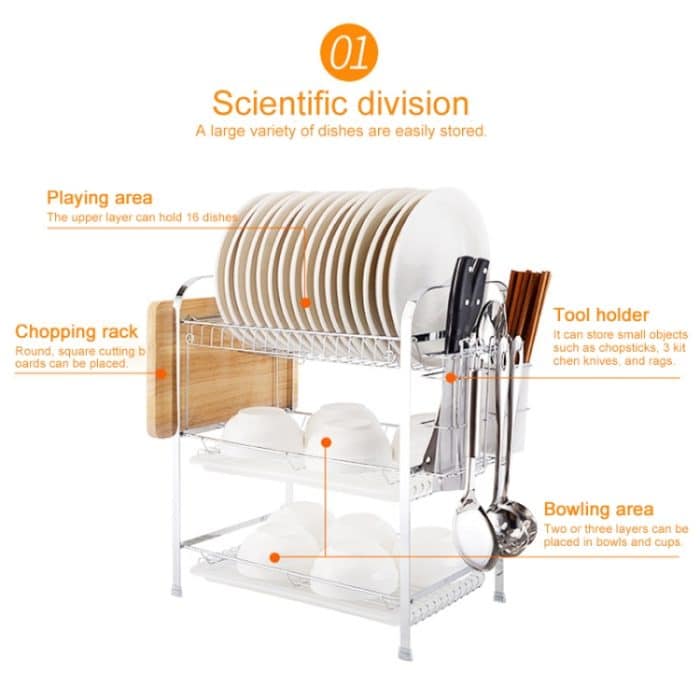 Multifunktionale Küche Edelstahl Drei Schichten Bogenform Rack Hängende Schüssel Geschirrhalter – Bild 4