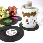 6 PCS / Set Retro Schwarz Vinyl CD Schallplatte Untersetzer Home Tisch Tasse Matte Dekor Kaffee Getränk Tischset Geschirr Spinnen, Durchmesser: 10,7 cm