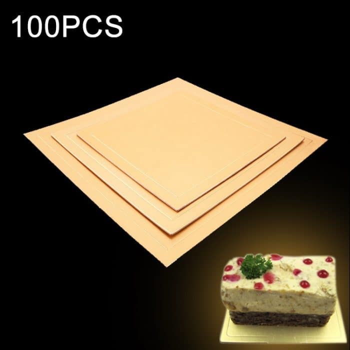 100 Stück / Packung, quadratische Kuchen-Kartonunterlage, goldene Kuchen-Mousse-Kuchenmatte, Größe: 28 x 28 cm – Bild 1