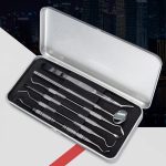 6-in-1-Dentalwerkzeugset (Edelstahlsonde + hackenförmiger Zahnarzt + Sichelzahnarzt + Zahnfleckentfernungsgerät + Zahnpinzette + Mundspiegel) – Bild 2