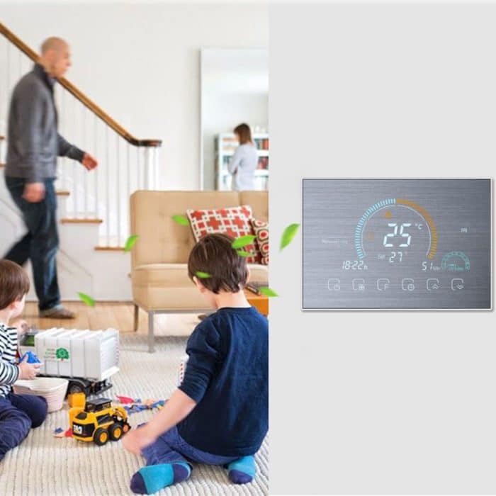 BHT-8000-GC-SS Spiegel aus gebürstetem Edelstahl zur Steuerung der Heizung von Wasser- / Gaskesseln Energiesparender und umweltfreundlicher Smart Home-Negativ-LCD-Bildschirm mit rundem Raumthermostat ohne WLAN – Bild 4