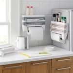 Wandmontierter Frischhaltefolienhalter für die Küche, Aufbewahrungsregal, Aufhänger, Schneidegerät, Größe: 39 x 10 x 24 cm, Grey, Khaki – Bild 4