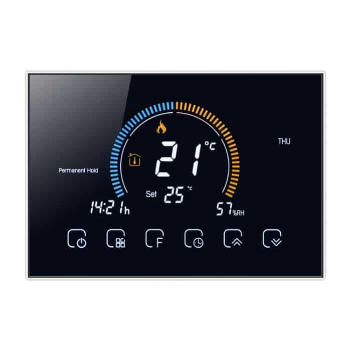 HC8919B.jpg BHT-8000-GC steuert die Heizung von Wasser-/Gaskesseln, energiesparend und umweltfreundlich, Smart Home, negatives Display, LCD-Bildschirm, runder Raumthermostat ohne WLAN, without WiFi Black, without WiFi White – Bild 1