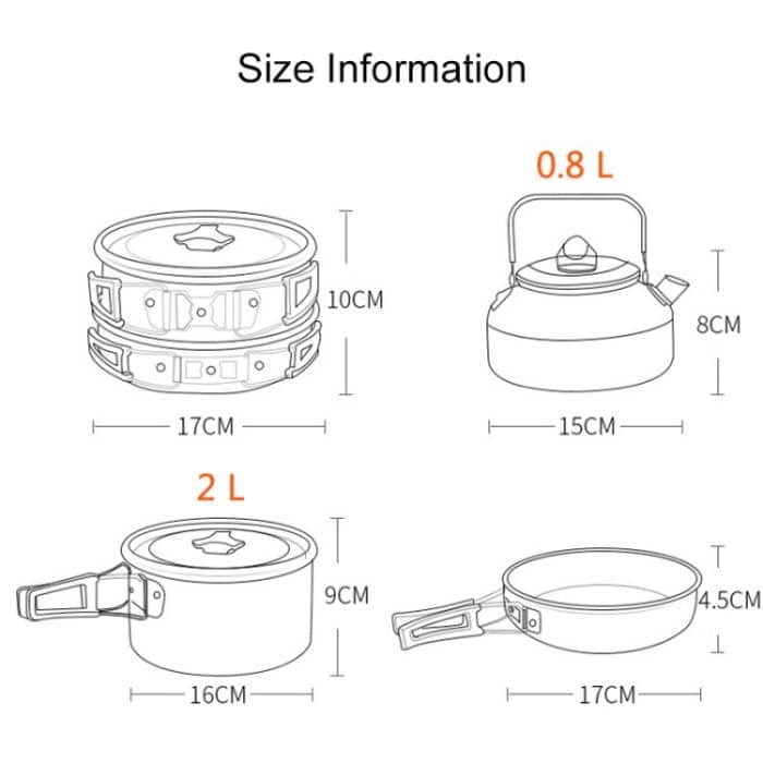 Hewolf 1692 Outdoor Camping Geschirr Töpfe Kochbekleidung Set für 2-3 Personen – Bild 3