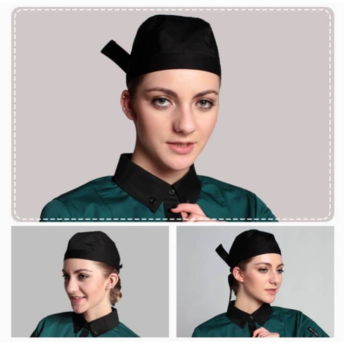 Unisex-Koch-Kellner-Arbeitsmütze im schlichten Stil, Piratenhut, Turbanmütze, Turban Cap 2, Turban Cap Red, Turban Cap Black, Turban Cap stripe, Turban Cap1 – Bild 4