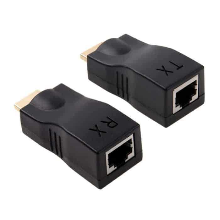HDMI-zu-RJ45-Extender-Adapter (Empfänger und Sender) über Cat-5e/6-Kabel, unterstützt HDCP, Übertragungsentfernung: 30 m, Single RJ45 Black – Bild 3