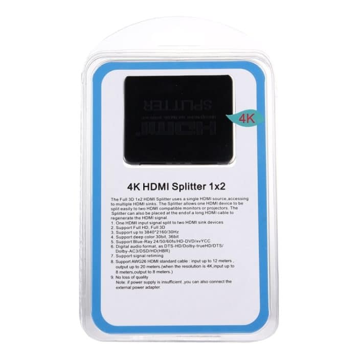 4K HDMI Splitter Full HD 1080p Video HDMI Switch Switcher 1x2 Split Out Verstärker Dual Display für HDTV DVD PS3 Xbox, 4K HDMI (Black), 4K HDMI (White) – Bild 7