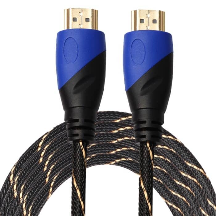 5 m HDMI 1.4 Version 1080P Gewebte Netzlinie Blau Schwarzer Kopf HDMI-Stecker auf HDMI-Stecker Audio-Video-Anschlussadapterkabel – Bild 1