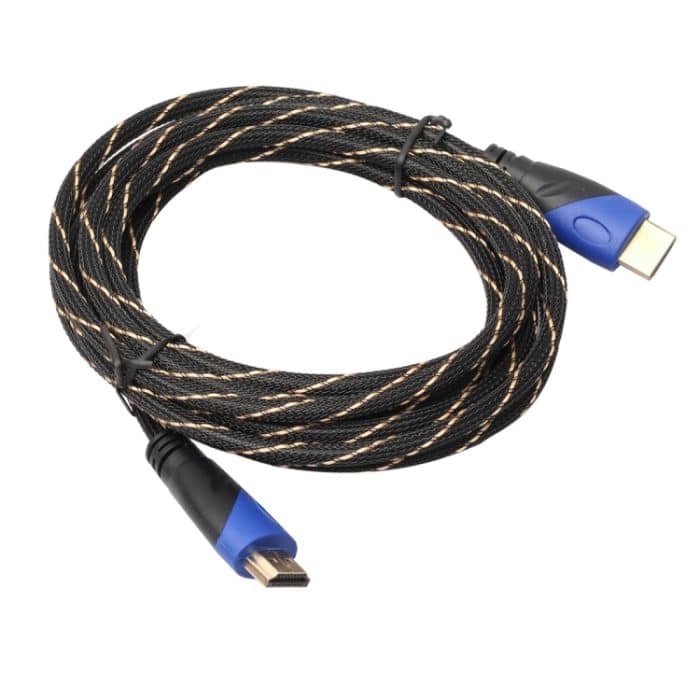 5 m HDMI 1.4 Version 1080P Gewebte Netzlinie Blau Schwarzer Kopf HDMI-Stecker auf HDMI-Stecker Audio-Video-Anschlussadapterkabel – Bild 2