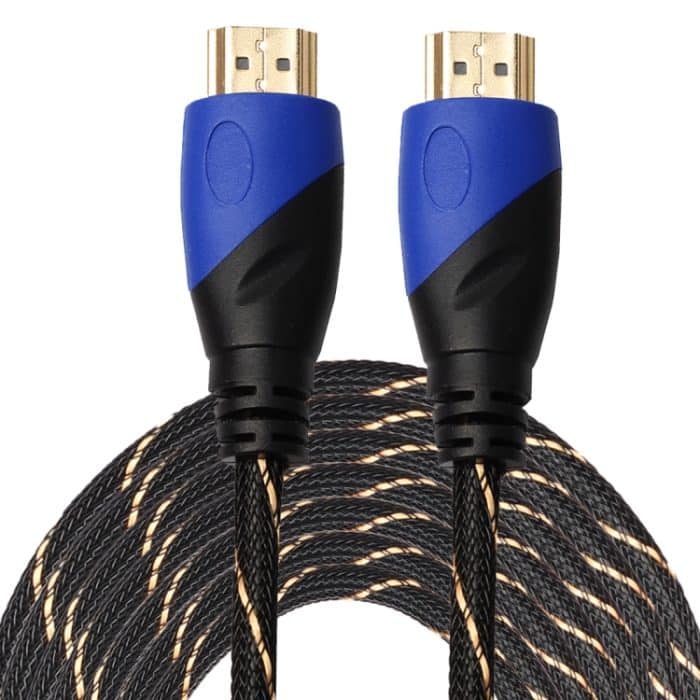 15 m HDMI 1.4 Version 1080P Gewebte Netzlinie Blau Schwarzer Kopf HDMI-Stecker auf HDMI-Stecker Audio-Video-Anschlussadapterkabel – Bild 1