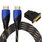 3 m HDMI 1.4 Version 1080P Gewebte Netzlinie Blau Schwarzer Kopf HDMI-Stecker auf HDMI-Stecker Audio-Video-Anschlussadapterkabel mit DVI-Adapter-Set