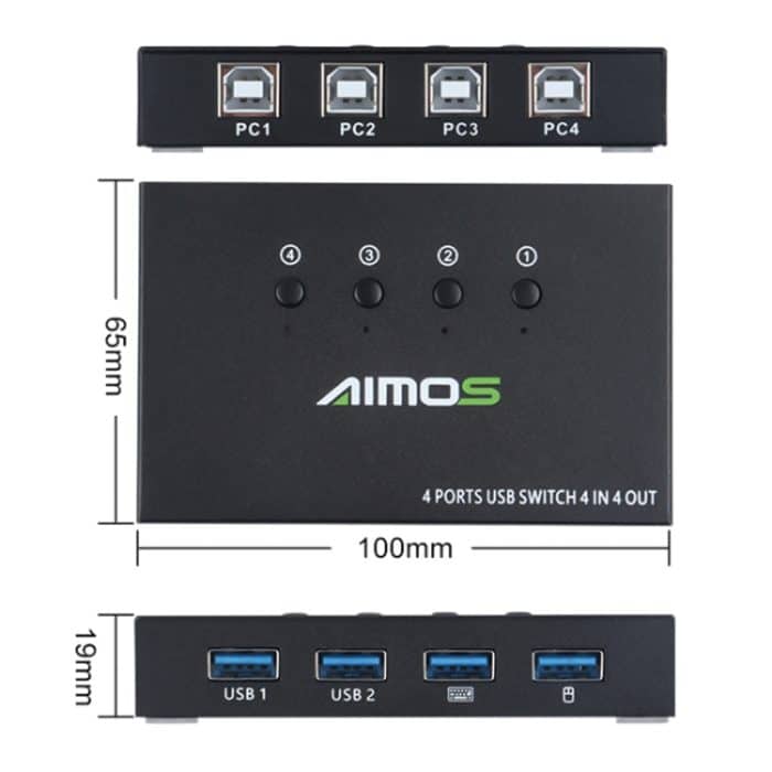 AIMOS AM-KM404K USB2.0 4 In 4 Out Umschalter – Bild 2
