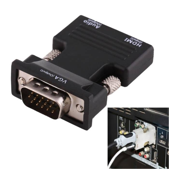 HDMI-Buchse auf VGA-Stecker-Konverter mit Audio-Ausgangsadapter für Projektor, Monitor, TV-Geräte, HDMI to VGA+Audio – Bild 1