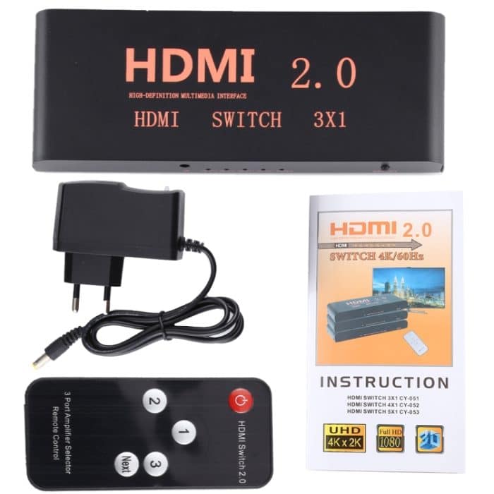 3X1 4K / 60Hz HDMI 2.0-Schalter mit Fernbedienung, EU-Stecker – Bild 8