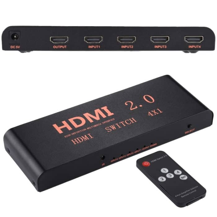 4X1 4K / 60Hz HDMI 2.0 Switch mit Fernbedienung, EU-Stecker – Bild 1