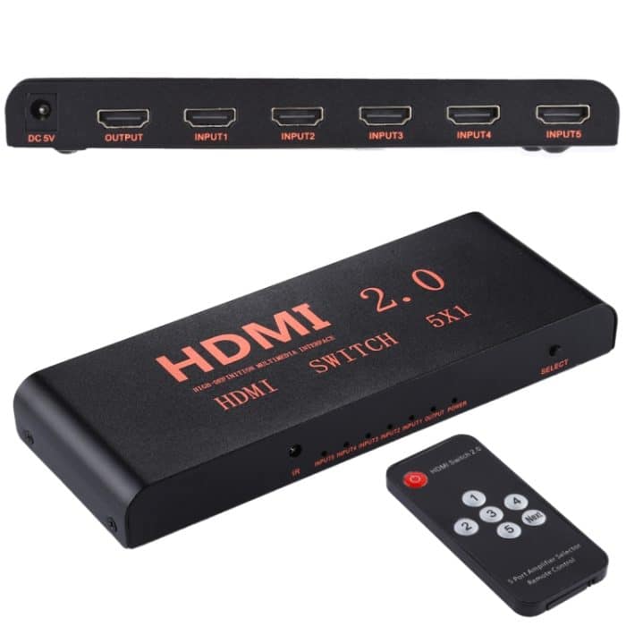 HDMI1154.jpg 5X1 4K / 60Hz HDMI 2.0-Schalter mit Fernbedienung, EU-Stecker – Bild 1