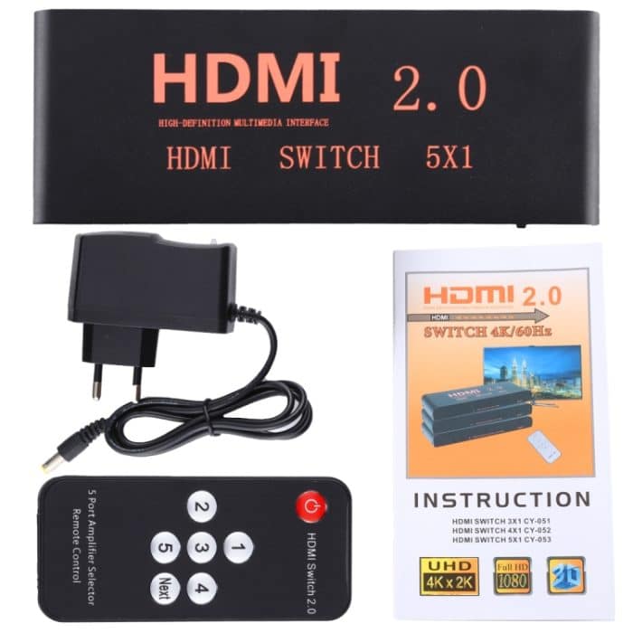 5X1 4K / 60Hz HDMI 2.0-Schalter mit Fernbedienung, EU-Stecker – Bild 8