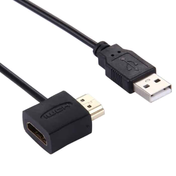50 cm HDMI-Buchse + HDMI-Stecker auf USB 2.0-Stecker Adapterkabel – Bild 1