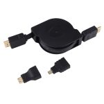 1 m HDMI-Stecker auf HDMI-Stecker Einziehbares Video-Audio-Anschlussadapterkabel mit Mini-HDMI- und Micro-HDMI-Adaptern für HDTV-Monitor & Projektor & PC & Kameras & Tablets & Smartphones