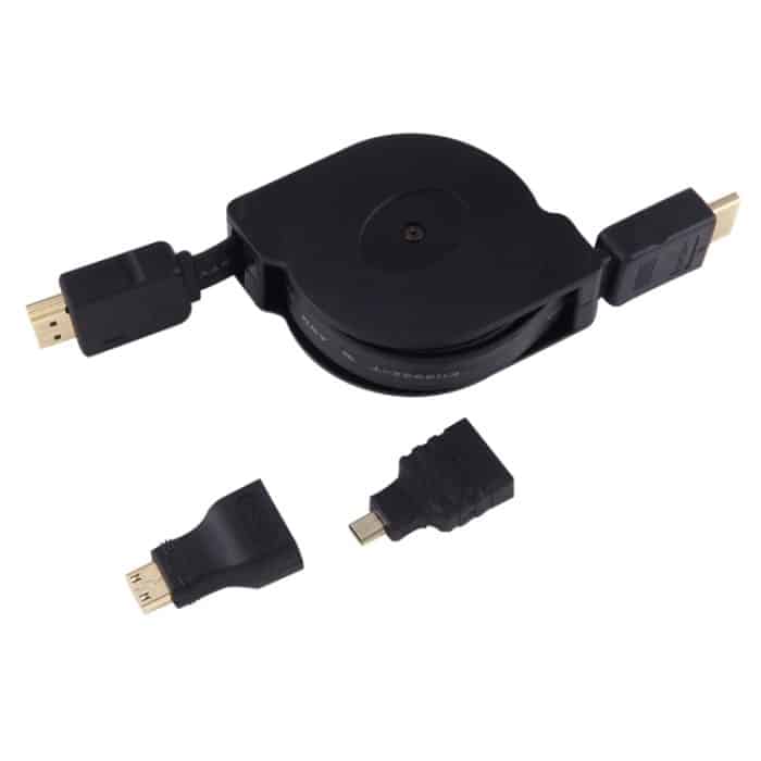 HDMI8884.jpg 1 m HDMI-Stecker auf HDMI-Stecker Einziehbares Video-Audio-Anschlussadapterkabel mit Mini-HDMI- und Micro-HDMI-Adaptern für HDTV-Monitor & Projektor & PC & Kameras & Tablets & Smartphones – Bild 1