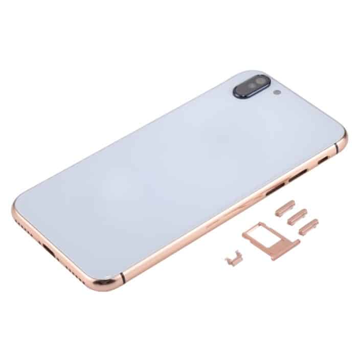5-in-1-Vollmontage-Metallgehäuseabdeckung mit iX-ähnlichem Erscheinungsbild für iPhone 6, einschließlich Rückabdeckung, Kartenfach, Lautstärketaste, Ein-/Aus-Taste und Stummschalter, Vibrationstaste, ohne Kopfhöreranschluss (Gold + Weiß), For iP6 to iPX – Bild 4