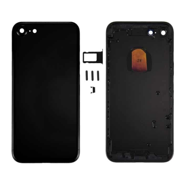6-in-1 für iPhone 7 (Rückseite + Kartenfach + Lautstärketaste + Ein-/Aus-Taste + Stummschalter, Vibrationstaste + Schild), komplett montierte Gehäuseabdeckung (Tiefschwarz), For iPhone 7 Jet Black – Bild 1
