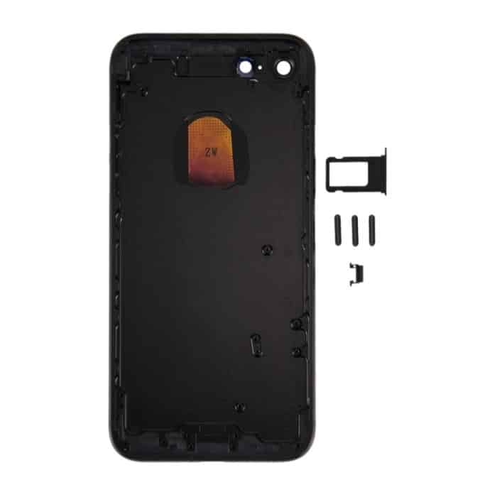 6-in-1 für iPhone 7 (Rückseite + Kartenfach + Lautstärketaste + Ein-/Aus-Taste + Stummschalter, Vibrationstaste + Schild), komplett montierte Gehäuseabdeckung (Tiefschwarz), For iPhone 7 Jet Black – Bild 3