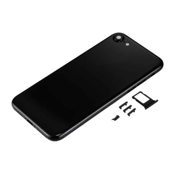 6-in-1 für iPhone 7 (Rückseite + Kartenfach + Lautstärketaste + Ein-/Aus-Taste + Stummschalter, Vibrationstaste + Schild), komplett montierte Gehäuseabdeckung (Tiefschwarz), For iPhone 7 Jet Black – Bild 4