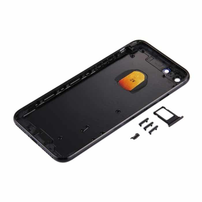 6-in-1 für iPhone 7 (Rückseite + Kartenfach + Lautstärketaste + Ein-/Aus-Taste + Stummschalter, Vibrationstaste + Schild), komplett montierte Gehäuseabdeckung (Tiefschwarz), For iPhone 7 Jet Black – Bild 5