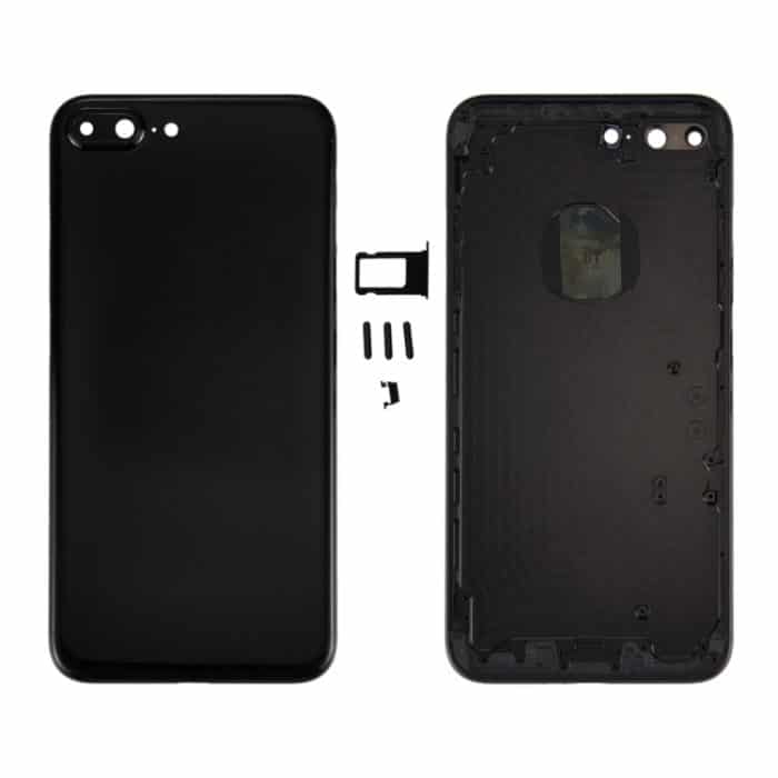 6 in 1 für iPhone 7 Plus (Rückseite + Kartenfach + Lautstärketaste + Ein-/Aus-Taste + Stummschalter, Vibrationstaste + Schild), komplett montierte Gehäuseabdeckung (Tiefschwarz), For iPhone 7 Plus Jet Black – Bild 1
