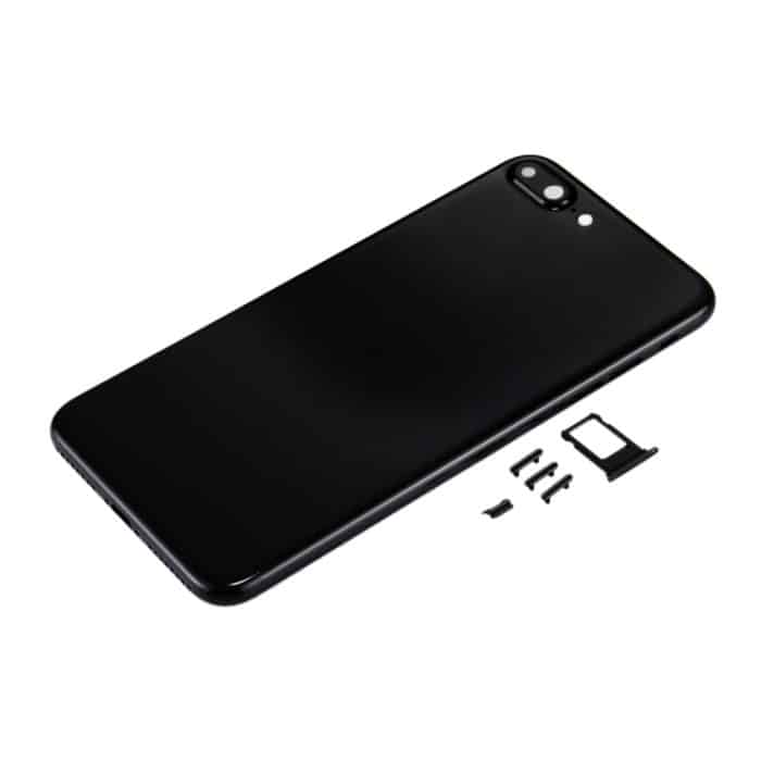 6 in 1 für iPhone 7 Plus (Rückseite + Kartenfach + Lautstärketaste + Ein-/Aus-Taste + Stummschalter, Vibrationstaste + Schild), komplett montierte Gehäuseabdeckung (Tiefschwarz), For iPhone 7 Plus Jet Black – Bild 4