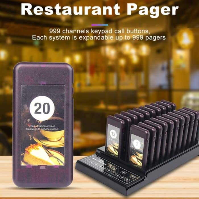 QC100 999 Channel Restaurant Wireless Paging Queuing-Anrufsystem mit 20 Call Coaster Pagern, EU-Stecker – Bild 11