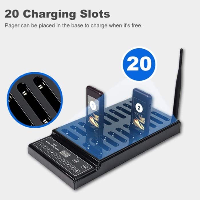QC100 999 Channel Restaurant Wireless Paging Queuing-Anrufsystem mit 20 Call Coaster Pagern, EU-Stecker – Bild 8