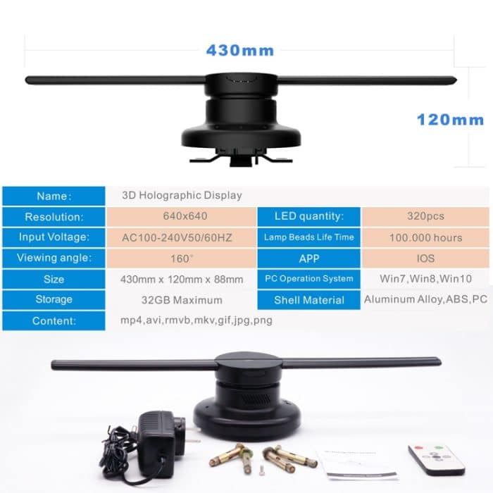 Holographisches 3D-Display mit 42 cm Durchmesser, WiFi-App-Steuerung, Auflösung 640 x 640 Pixel Auflösung 320 LEDs Plakatwand, Unterstützung für Micro-SD-Karte – Bild 4