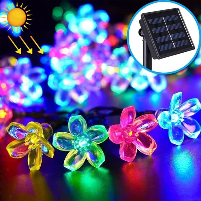 LED0616CS.jpg Pfirsichblüten-Form, 50 LEDs, für den Außenbereich, Garten, wasserdicht, Weihnachten, Frühling, Festival, Dekoration, Solar-Lampenkette – Bild 1