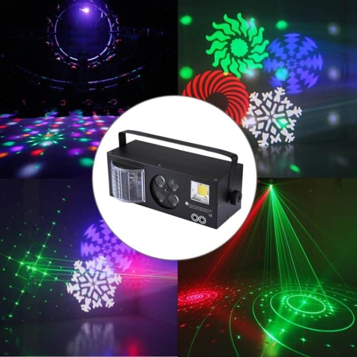 LED1010.jpg LED-MK004 60W buntes Licht, 4 in 1 Projektor Innenbühnendekoration Atmosphärenlicht mit Halter / Auto Run / Sound Control / DMX512, AC 90-240V – Bild 1