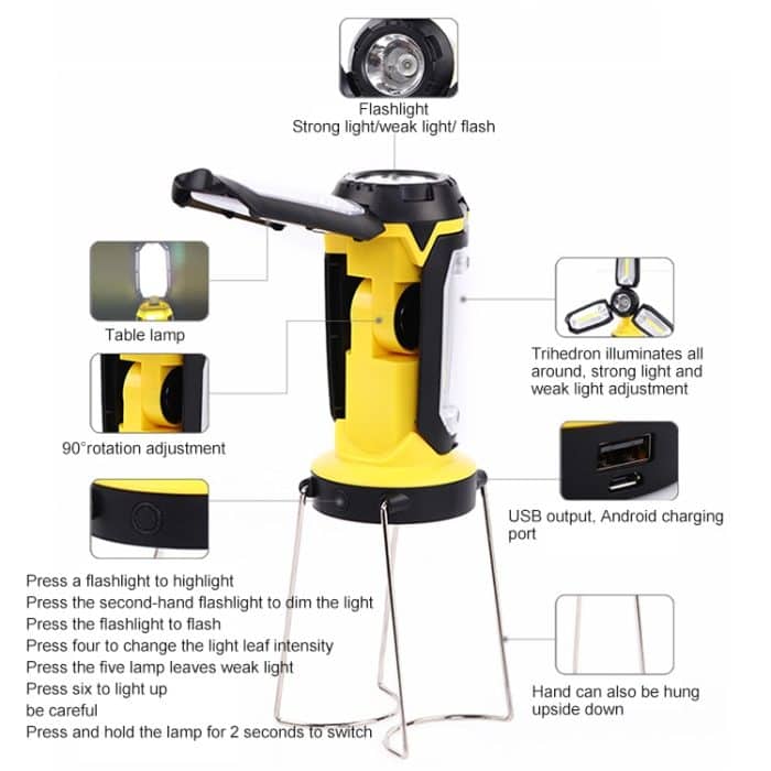 Multifunktionale USB-Lade-Campinglampe, Outdoor-Zelt, tragbare Lampe, Taschenlampe, Tischlampe – Bild 4