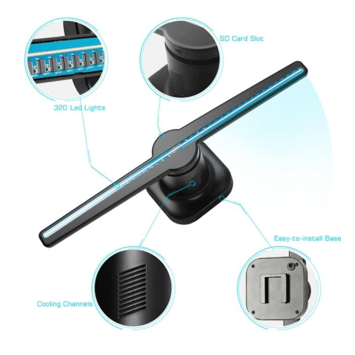 42 cm Durchmesser 450 x 224 Pixel Auflösung 3D Advertisement Player Machine, 224 LEDs Hologramm Holographischer Anzeigelüfter mit Fernbedienung, Unterstützung 4 GB Micro SD-Karte, AC 100-240V – Bild 7