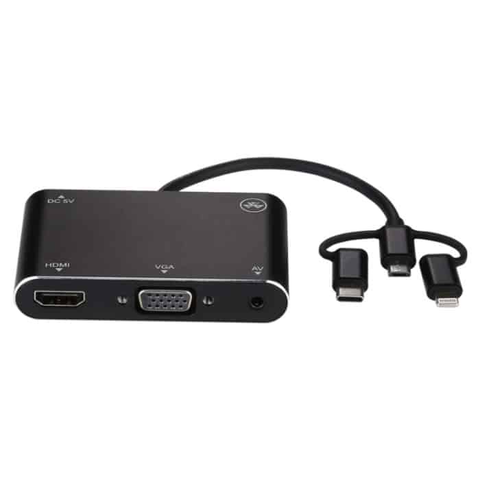 3 in 1 8-polig + Micro-USB + Typ C zu AV + HDMI + VGA 15-poliger HD-Screen-Player-Adapterkonverter mit Audio – Bild 2
