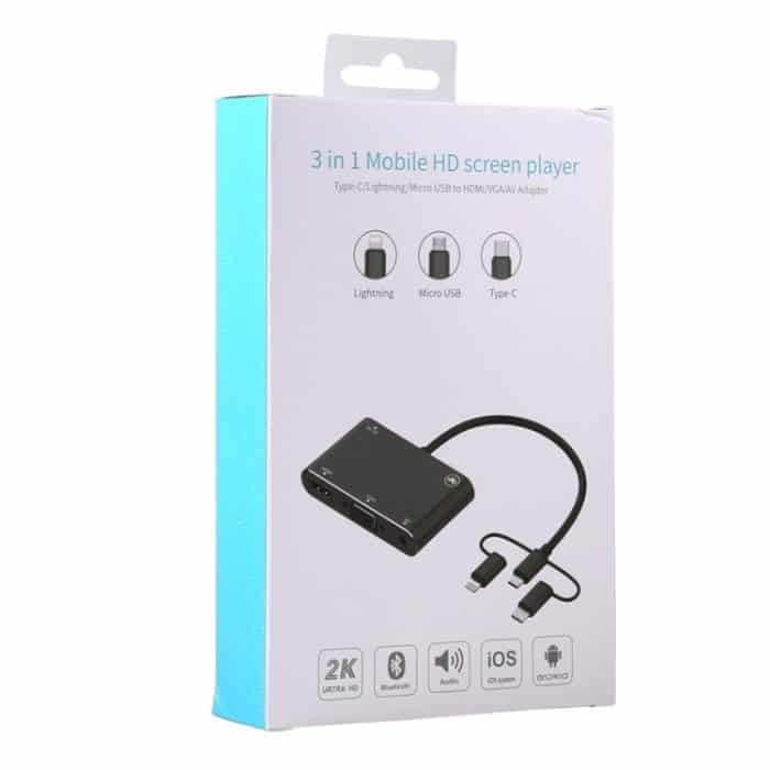 3 in 1 8-polig + Micro-USB + Typ C zu AV + HDMI + VGA 15-poliger HD-Screen-Player-Adapterkonverter mit Audio – Bild 6