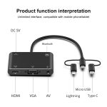 3 in 1 8-polig + Micro-USB + Typ C zu AV + HDMI + VGA 15-poliger HD-Screen-Player-Adapterkonverter mit Audio – Bild 7
